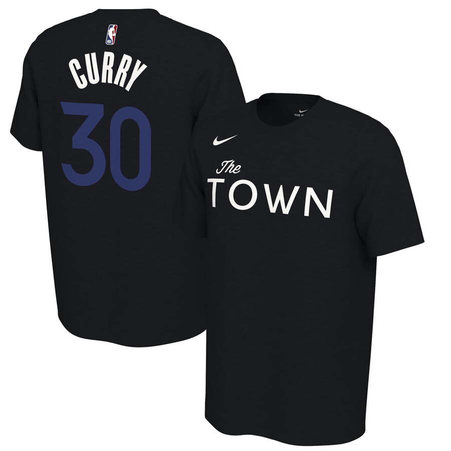 Men 2020 NBA Nike Stephen Curry Golden State Warriors Black 201920 Earned Edition Name  Number TShirt